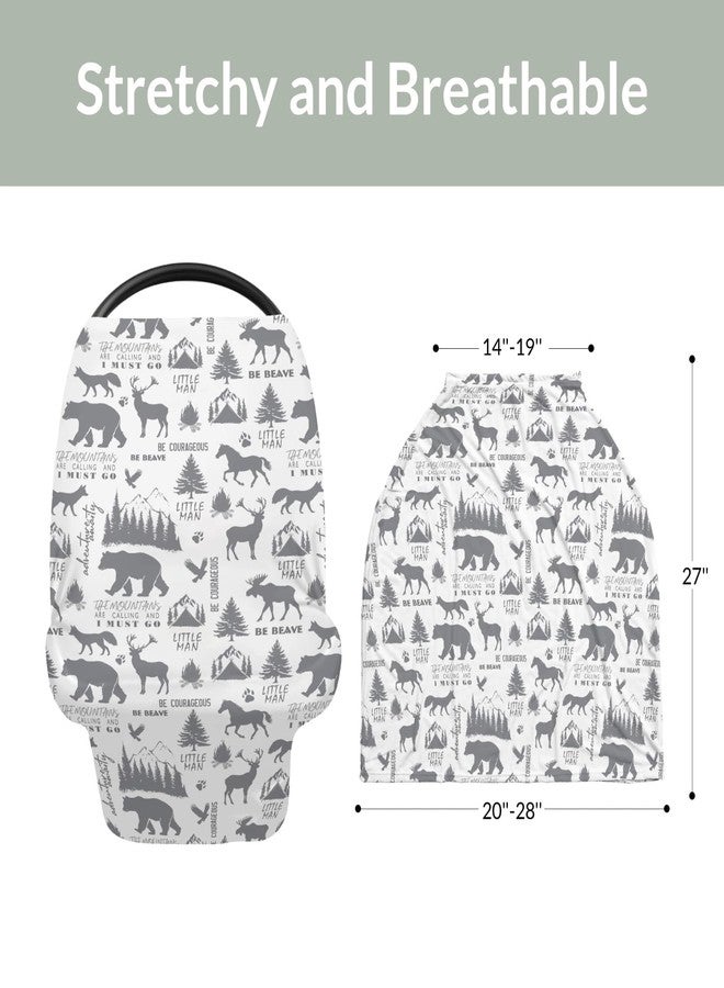ZoUbqchY Gray Forest Animals Baby Car Seat Covers Deer Bear Horse Fox Trees Mountain Stretchy 5-in-1 Cover Adjustable Car Canopy Cover Camping Adventure Breathable Nursing Cover-Up - Image 5